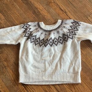 Old Navy Cream and Brown Patterned Sweater
